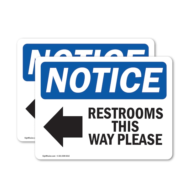 Signmission Restrooms This Way Please (Left Arrow) Sign With Symbol, 5 in W x Rectangle, Vinyl Decal OS-2PACK-NS-D-35-L-18098 - main